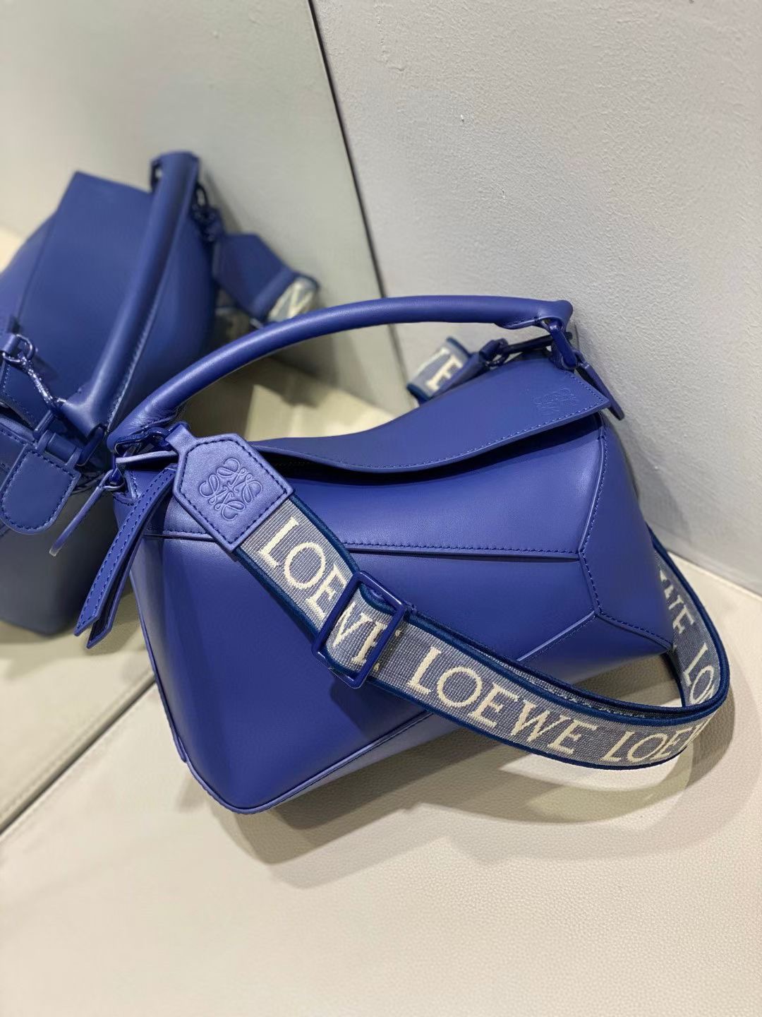 Loewe Small Puzzle Bag in Satin Calfskin Navy Blue